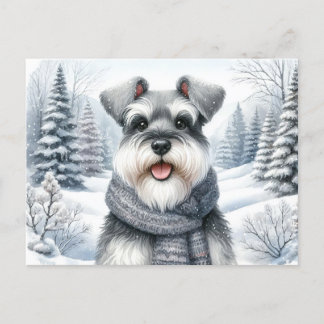Happy Schnauzer in einem Scara Winter Art Postkarte