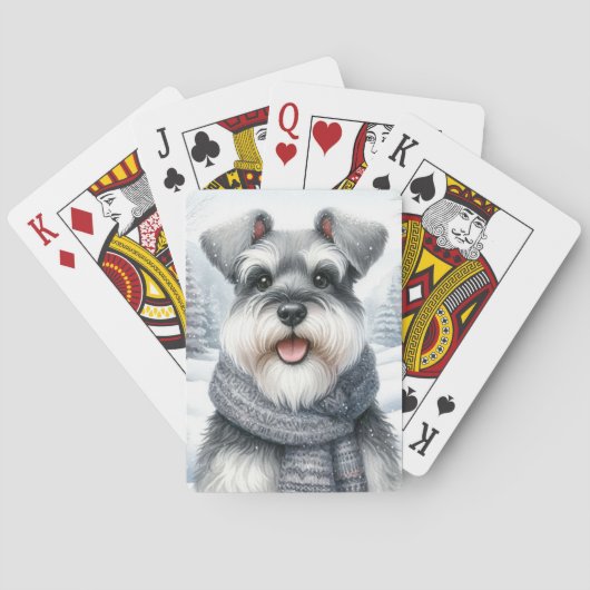 Happy Schnauzer in einem Scara Winter Art Spielkarten (Rückseite)