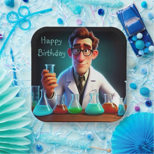 Happy Scientist Birthday Pappteller (Party)