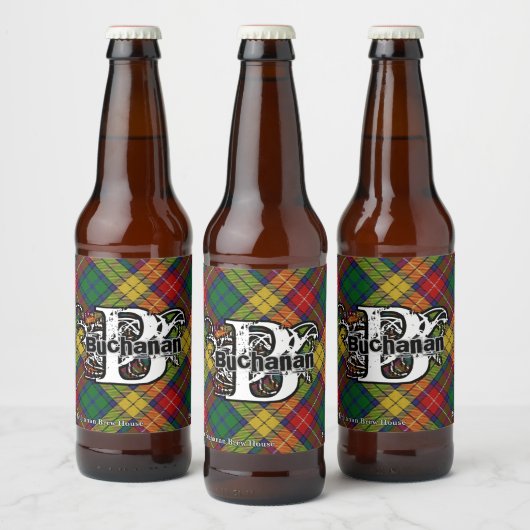 Happy Scotsman Clan Buchanan Tartan Monogram Bierflaschenetikett (Flaschen)