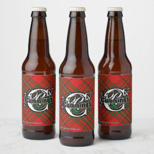 Happy Scotsman Clan Cumming Red Tartan Monogram Bierflaschenetikett