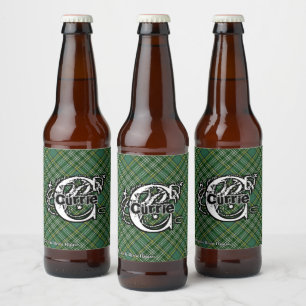 Happy Scotsman Clan Currie Tartan Monogram Bierflaschenetikett