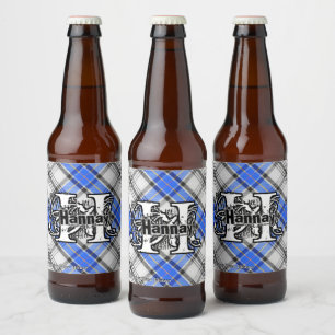 Happy Scotsman Clan Hannay Tartan Monogram Bierflaschenetikett
