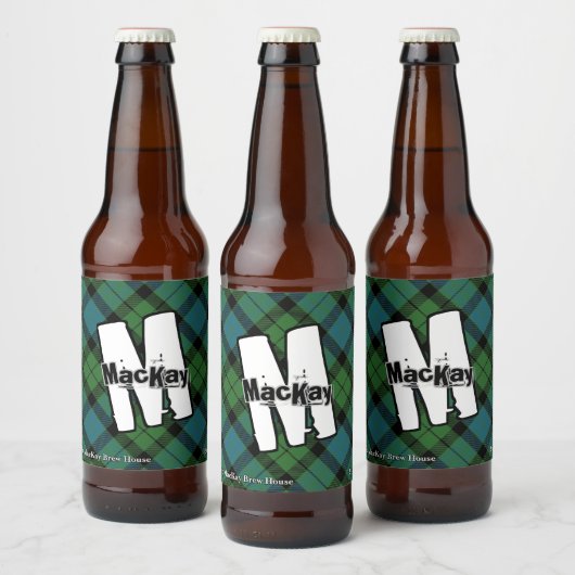 Happy Scotsman Clan MacKay Ancient Tartan Monogram Bierflaschenetikett (Flaschen)
