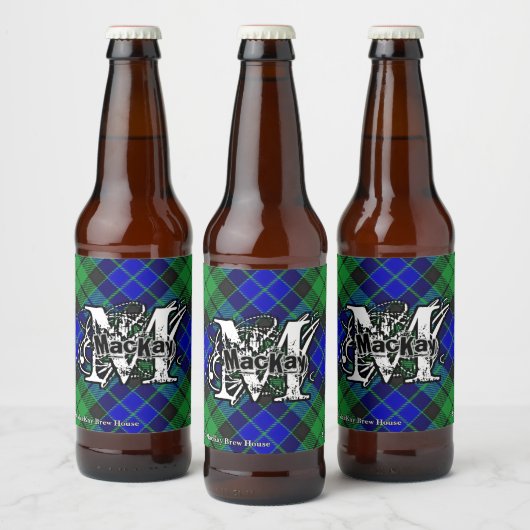 Happy Scotsman Clan MacKay Tartan Monogram Bierflaschenetikett (Flaschen)