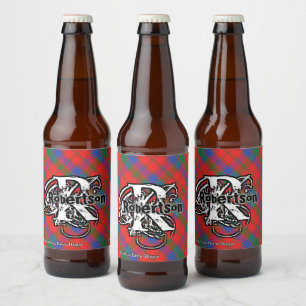 Happy Scotsman Clan Robertson Tartan Monogram Bierflaschenetikett