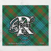 Happy Scotsman Clan Ross Tartan Monogram Bierflaschenetikett (Einzelnes Label)
