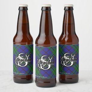 Happy Scotsman Clan Strachan Tartan Monogram Bierflaschenetikett