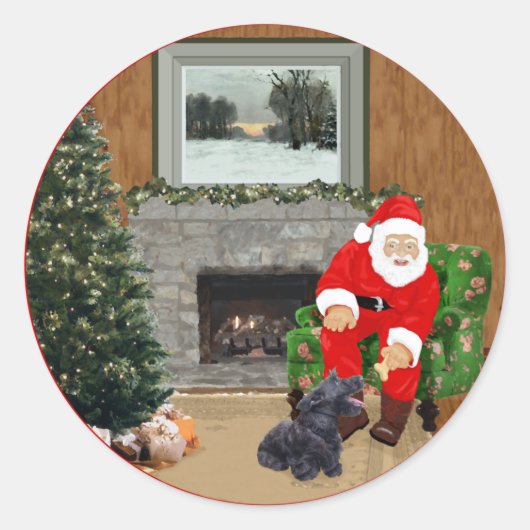 Happy Scottish Terrier & Santa Runder Aufkleber (Vorderseite)