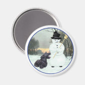 Happy Scottish Terrier & Snowman Magnet (Vorderseite/Rückseite)