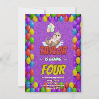 Happy Sea Otter 4th Birthday Invitation Einladung