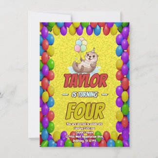 Happy Sea Otter 4th Birthday Invitation Einladung