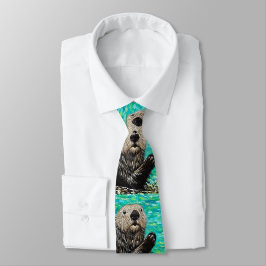 Happy Sea Otter Malerei Neck Tie Krawatte (Gebunden)