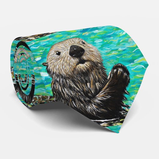Happy Sea Otter Malerei Neck Tie Krawatte (Gerollt)