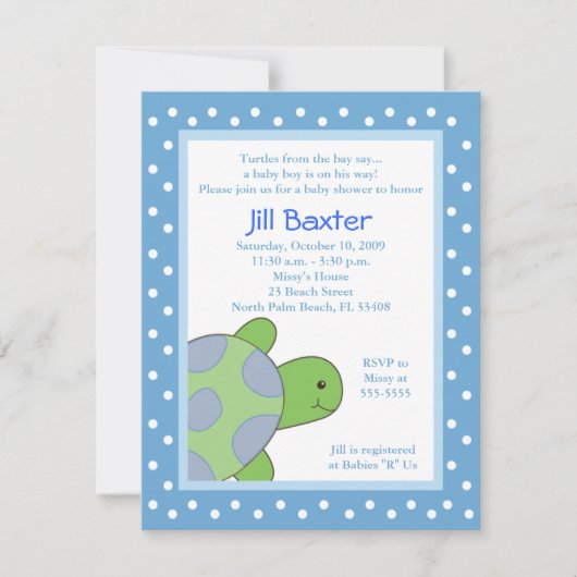 Happy Sea Turtle Blue Baby Dusche Einladung (Vorderseite)