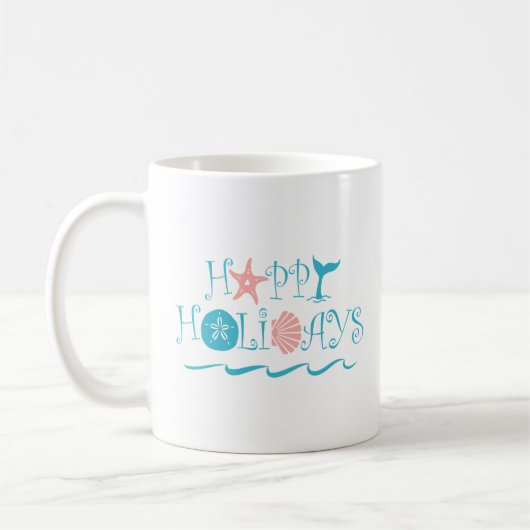 Happy Seashore Beach Seashell Typografie Weihnacht Kaffeetasse (Links)