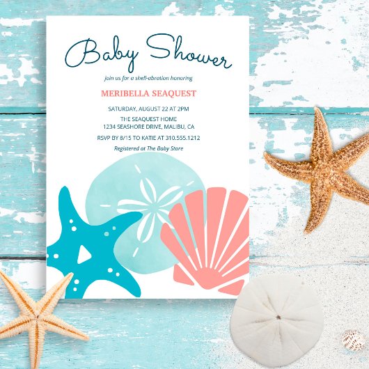 Happy Seashore | Beach Seashells Babydusche Einladung
