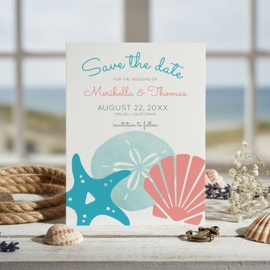 Happy Seashore | Nautical Beach Seashell Wedding Save The Date