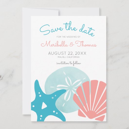 Happy Seashore | Nautical Beach Seashell Wedding Save The Date (Vorderseite)