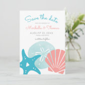 Happy Seashore | Nautical Beach Seashell Wedding Save The Date (Stehend Vorderseite)