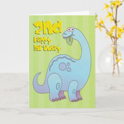Happy Second Birthday Blue Dinosaurier Karte (Gelbe Blume)