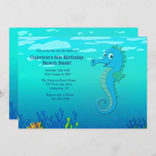 Happy Seepferd Einladung (Vorne/Hinten)