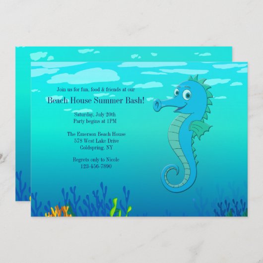 Happy Seepferd Einladung (Vorne/Hinten)