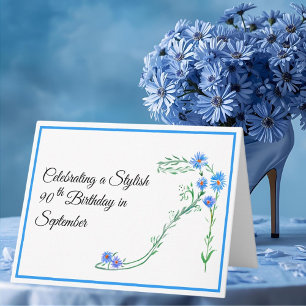 Happy September 90. Geburtstag Blue Aster Blume Karte