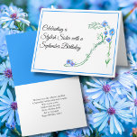Happy September Geburtstag Siste Blue Asters Blume Karte<br><div class="desc">Diese anmutige Aquarellfarbe zeigt eine hohe Ferse aus gewundenen Weinreben und die dunklen Osterblüten,  eine kunstvolle Art,  einen SchwesterGeburtstag im September mit Charme und Flair zu feiern.</div>