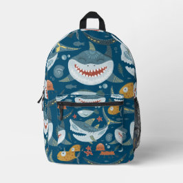 Happy Shark Blue Kids Bedruckter Rucksack