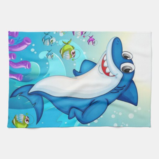 Happy Shark Cartoon-23685 Geschirrtuch (Horizontal)