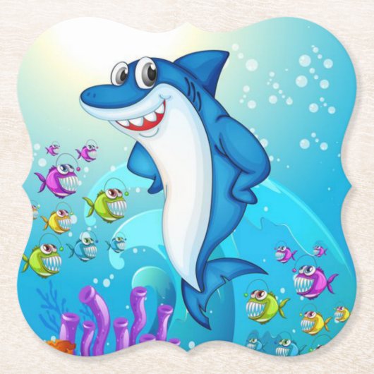 Happy Shark Cartoon-23685 Untersetzer (Vorderseite)