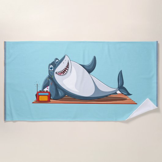 Happy Shark Cotton Beach Handtuch (Vorderseite)