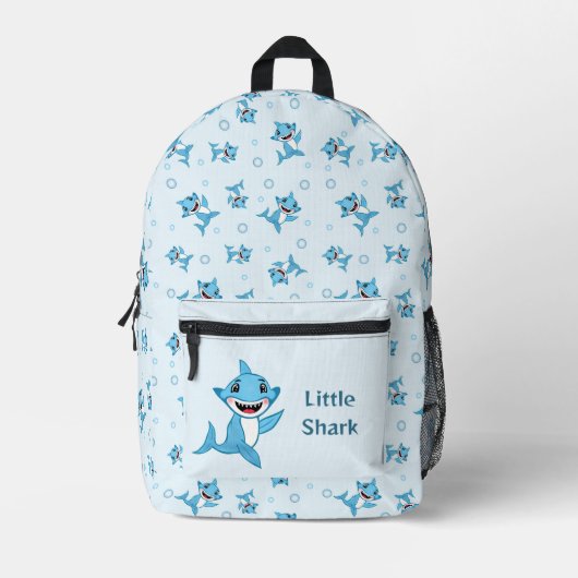 Happy Shark Family patterned Blue Bedruckter Rucksack (Vorderseite)