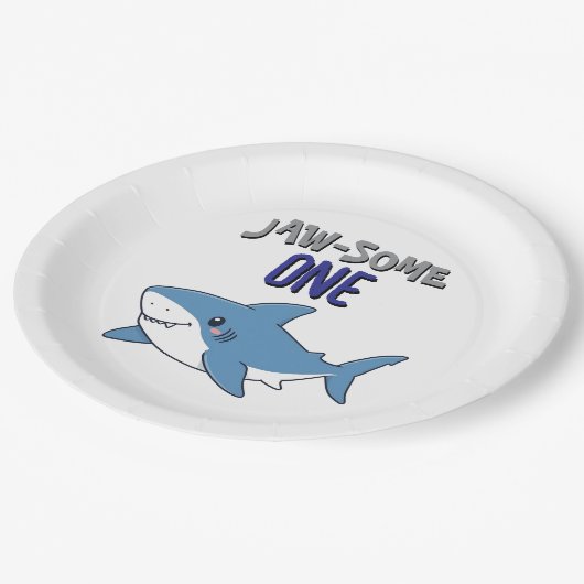 Happy Shark Jaw-some One 1st birthday Pappteller (Schrägansicht)