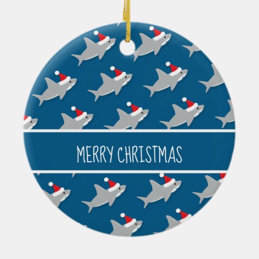 Happy Shark Pattern Merry Christmas Ornament (Hinten)