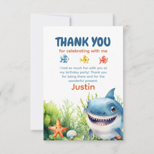 Happy Shark Under Sea Birthday Vielen Dank Dankeskarte (Vorderseite)
