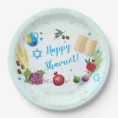 Happy SHAVUOT dekorative Ornament sieben Arten Pappteller (Vorderseite)