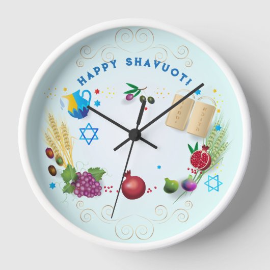 Happy SHAVUOT dekorative Ornament sieben Arten Uhr (Vorderseite)