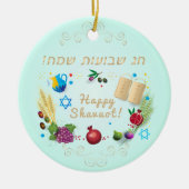 Happy SHAVUOT Hebräische Textdekoration sieben Art Keramik Ornament (Vorne)