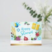 Happy SHAVUOT sieben Arten verzieren Aquarell Postkarte (Stehend Vorderseite)