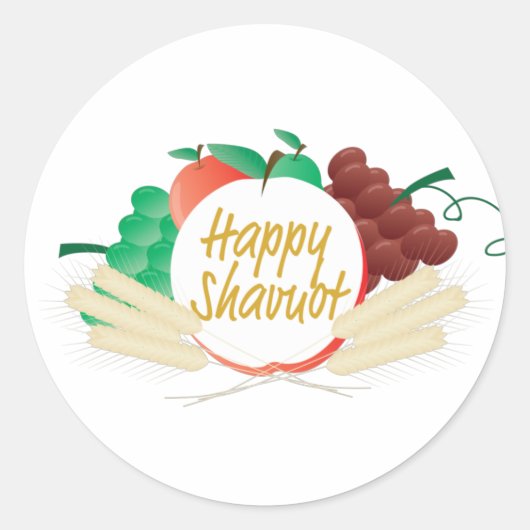 Happy Shavuot - Text, Obst und Weizen Runder Aufkleber (Vorderseite)