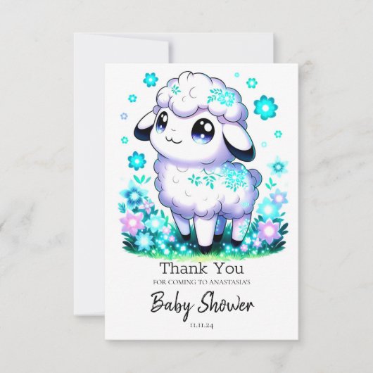 Happy Sheep Baby Dusche Dankeskarte (Vorderseite)