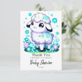 Happy Sheep Baby Dusche Dankeskarte (Stehend Vorderseite)