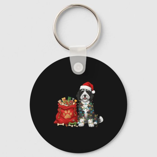 Happy Sheepadoodle Christmas Lights Dog Mom Sheepa Schlüsselanhänger (Vorderseite)