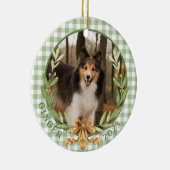 Happy Sheltie in Laurel Wreath Foto Keramik Ornament (Rechts)