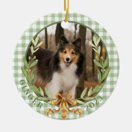 Happy Sheltie in Laurel Wreath Foto Keramik Ornament