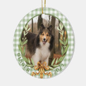 Happy Sheltie in Laurel Wreath Foto Keramik Ornament (Links)
