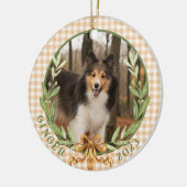 Happy Sheltie in Laurel Wreath Foto Keramik Ornament (Links)