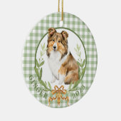 Happy Sheltie in Laurel Wreath Keramik Ornament (Rechts)